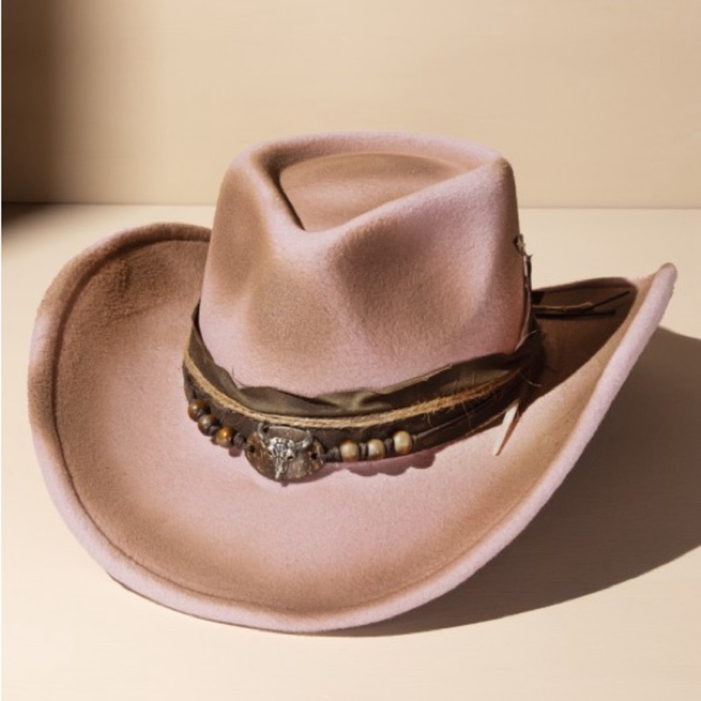 Vintage Shapeable Cowgirl Hat-arrow & Feather|Dusty Pink - Picture 2 of 4